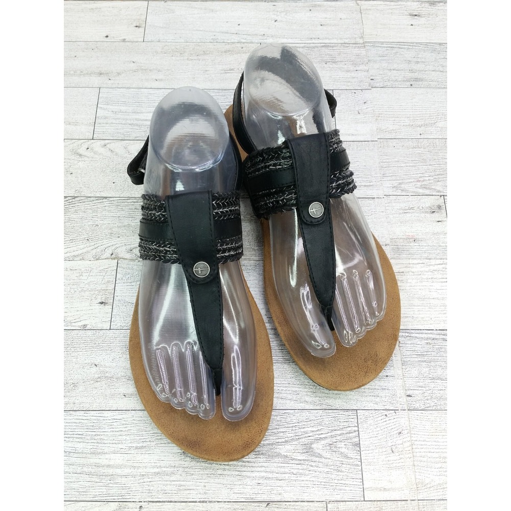 Women's Tamaris Thong‎ Sandals Black Straps Flats Size EU 38 US 7.5/8 Shoes